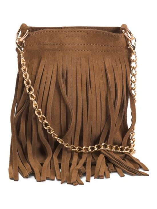 Moda Luxe Handbags - MODA LUXE Suede Fringe Crossbody With Chain Strap